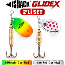 Fishack Glidex 2'li Döner Kaşık Seti - Gökkuşağı 7 gr No:3 + Silver Red 7 gr No:3