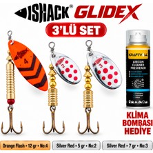 Fishack Glidex 3'lü Döner Kaşık Seti + Klima Bombası Hediye - Orange Flash 12 gr No:4 + Silver Red 5 gr No:2 + Silver Red 7 gr No:3