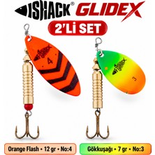 Fishack Glidex 2'li Döner Kaşık Seti - Orange Flash 12 gr No:4 + Gökkuşağı 7 gr No:3