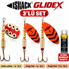 Fishack Glidex 3'lü Döner Kaşık Seti + Klima Bombası Hediye - Golden Ladybug 7 gr No:3 + Orange Flash 7 gr No:3 + Orange Flash 12 gr No:4
