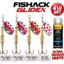 Fishack Glidex 4'lü Döner Kaşık Seti + Klima Bombası Hediye - Silver Ladybug 5 gr No:2 + Silver Ladybug 7 gr No:3 + Golden Ladybug 7 gr No:3 + Silver Red 7 gr No:3