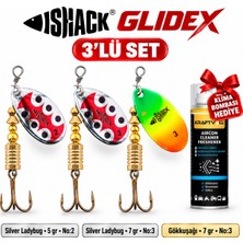 Fishack Glidex 3'lü Döner Kaşık Seti + Klima Bombası Hediye - Silver Ladybug 5 gr No:2 + Silver Ladybug 7 gr No:3 + Gökkuşağı 7 gr No:3
