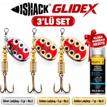 Fishack Glidex 3'lü Döner Kaşık Seti + Klima Bombası Hediye - Silver Ladybug 5 gr No:2 + Golden Ladybug 5 gr No:2 + Golden Ladybug 7 gr No:3