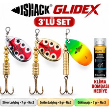 Fishack Glidex 3'lü Döner Kaşık Seti + Klima Bombası Hediye - Silver Ladybug 7 gr No:3 + Golden Ladybug 5 gr No:2 + Gökkuşağı 7 gr No:3