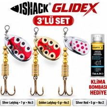 Fishack Glidex 3'lü Döner Kaşık Seti + Klima Bombası Hediye - Silver Ladybug 7 gr No:3 + Golden Ladybug 5 gr No:2 + Silver Red 5 gr No:2