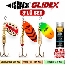Fishack Glidex 3'lü Döner Kaşık Seti + Klima Bombası Hediye - Golden Ladybug 5 gr No:2 + Orange Flash 7 gr No:3 + Gökkuşağı 7 gr No:3