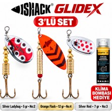 Fishack Glidex 3'lü Döner Kaşık Seti + Klima Bombası Hediye - Silver Ladybug 5 gr No:2 + Orange Flash 12 gr No:4 + Silver Red 7 gr No:3