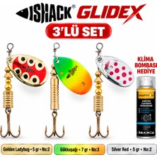 Fishack Glidex 3'lü Döner Kaşık Seti + Klima Bombası Hediye - Golden Ladybug 5 gr No:2 + Gökkuşağı 7 gr No:3 + Silver Red 5 gr No:2