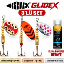 Fishack Glidex 3'lü Döner Kaşık Seti + Klima Bombası Hediye - Golden Ladybug 7 gr No:3 + Orange Flash 7 gr No:3 + Silver Red 5 gr No:2