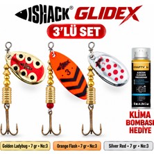 Fishack Glidex 3'lü Döner Kaşık Seti + Klima Bombası Hediye - Golden Ladybug 7 gr No:3 + Orange Flash 7 gr No:3 + Silver Red 7 gr No:3
