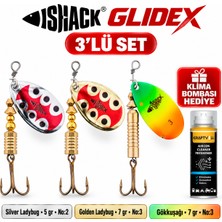 Fishack Glidex 3'lü Döner Kaşık Seti + Klima Bombası Hediye - Silver Ladybug 5 gr No:2 + Golden Ladybug 7 gr No:3 + Gökkuşağı 7 gr No:3