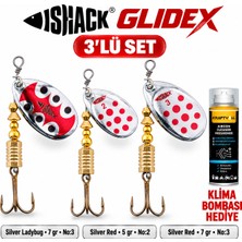 Fishack Glidex 3'lü Döner Kaşık Seti + Klima Bombası Hediye - Silver Ladybug 7 gr No:3 + Silver Red 5 gr No:2 + Silver Red 7 gr No:3