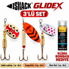 Fishack Glidex 3'lü Döner Kaşık Seti + Klima Bombası Hediye - Golden Ladybug 7 gr No:3 + Orange Flash 12 gr No:4 + Silver Red 5 gr No:2