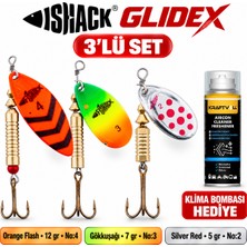 Fishack Glidex 3'lü Döner Kaşık Seti + Klima Bombası Hediye - Orange Flash 12 gr No:4 + Gökkuşağı 7 gr No:3 + Silver Red 5 gr No:2