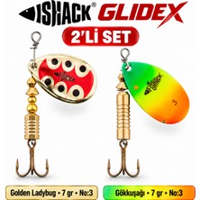 Fishack Glidex 2'li Döner Kaşık Seti - Golden Ladybug 7 gr No:3 + Gökkuşağı 7 gr No:3