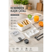 Porsima 3192 Vakumlu Kendinden Kaşık Çatallı Sosluklu Bölmeli Beslenme Çantası - Taşınabilir 2 Katlı Lunch Box - Sefer Tası 1200 ml Beyaz