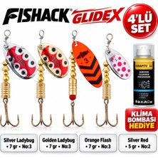 Fishack Glidex 4'lü Döner Kaşık Seti + Klima Bombası Hediye - Silver Ladybug 7 gr No:3 + Golden Ladybug 7 gr No:3 + Orange Flash 7 gr No:3 + Silver Red 5 gr No:2