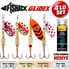 Fishack Glidex 4'lü Döner Kaşık Seti + Klima Bombası Hediye - Silver Ladybug 7 gr No:3 + Golden Ladybug 7 gr No:3 + Orange Flash 7 gr No:3 + Silver Red 7 gr No:3