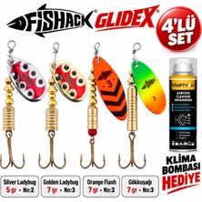 Fishack Glidex 4'lü Döner Kaşık Seti + Klima Bombası Hediye - Silver Ladybug 5 gr No:2 + Golden Ladybug 7 gr No:3 + Orange Flash 7 gr No:3 + Gökkuşağı 7 gr No:3