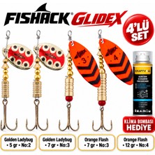 Fishack Glidex 4'lü Döner Kaşık Seti + Klima Bombası Hediye - Golden Ladybug 5 gr No:2 + Golden Ladybug 7 gr No:3 + Orange Flash 7 gr No:3 + Orange Flash 12 gr No:4