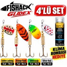 Fishack Glidex 4'lü Döner Kaşık Seti + Klima Bombası Hediye - Golden Ladybug 5 gr No:2 + Orange Flash 7 gr No:3 + Gökkuşağı 7 gr No:3 + Silver Red 7 gr No:3