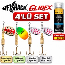 Fishack Glidex 4'lü Döner Kaşık Seti + Klima Bombası Hediye - Golden Ladybug 7 gr No:3 + Gökkuşağı 7 gr No:3 + Silver Red 5 gr No:2 + Silver Red 7 gr No:3