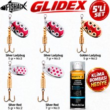 Fishack Glidex 5'li Döner Kaşık Seti + Klima Bombası Hediye - Silver Ladybug 5 gr No:2 + Silver Ladybug 7 gr No:3 + Golden Ladybug 5 gr No:2 + Silver Red 5 gr No:2 + Silver Red 7 G