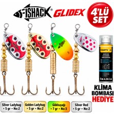 Fishack Glidex 4'lü Döner Kaşık Seti + Klima Bombası Hediye - Silver Ladybug 5 gr No:2 + Golden Ladybug 5 gr No:2 + Gökkuşağı 7 gr No:3 + Silver Red 5 gr No:2
