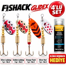 Fishack Glidex 4'lü Döner Kaşık Seti + Klima Bombası Hediye - Silver Ladybug 7 gr No:3 + Golden Ladybug 5 gr No:2 + Orange Flash 7 gr No:3 + Silver Red 7 gr No:3