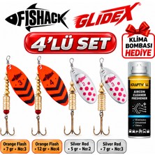Fishack Glidex 4'lü Döner Kaşık Seti + Klima Bombası Hediye - Orange Flash 7 gr No:3 + Orange Flash 12 gr No:4 + Silver Red 5 gr No:2 + Silver Red 7 gr No:3