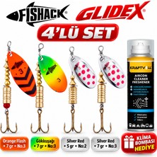 Fishack Glidex 4'lü Döner Kaşık Seti + Klima Bombası Hediye - Orange Flash 7 gr No:3 + Gökkuşağı 7 gr No:3 + Silver Red 5 gr No:2 + Silver Red 7 gr No:3