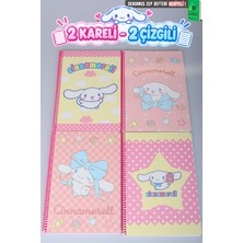 Sweet Bow Collection Lisanslı Cinnamoroll Stickerlı 2 Adet Kareli , 2 Adet Çizgili A4 Defter Seti Dekomus Cep Defteri Hediyeli