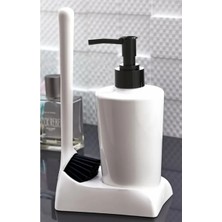 Pamit Toys Pamit Home Armona Silikon Fırçalı Tezgah Üstü Sabunluk Mutfak Banyo Sıvı Sabunluk Takımı Süngerlik Bez Seti