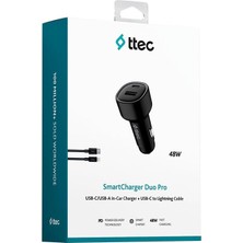 Smartcharger Duo Pd 48W Araç Hızlı Şarj Aleti Usb-C+Usb-A - Usb-C-Lightning Kablo Siyah