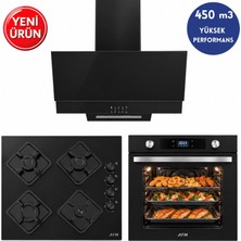 Alveus Afm Serisi Uef-98 Siyah Cam Turbo+Soğutma Dijital Dokunmatik 3'lü Ankastre Set (Fırın + Ocak + Davlumbaz)