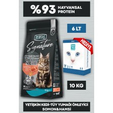 Peritas Signature Somonlu Yetişkin Tüy Yumağı Önleyici Kedi Maması 10 kg Fresh Paty Clinic 6 Lt Kum Hediyeli