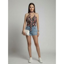Blouse Kadın Vücuda Oturan Sırt Detaylı Tül Fularlı Bluz