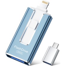 Flash Drive Sudeho USB Bellek 256 GB iPhone Için, Mfi 4'ü 1 Arada Bellek Çubuğu, Kül Mavisi
