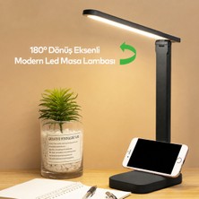 Badem10 Siyah Renk Ledli Masa Lambası 3 Modlu Oynar Başlıklı Şarjlı Çalışma Lambası 9 W Beyaz Sarı Işık
