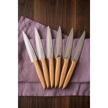 Bambum Gea 6'lı Bambu Saplı Steak Bıçağı Seti 21.5 cm - Paslanmaz Çelik Lazer Tırtıklı Et Bıçağı