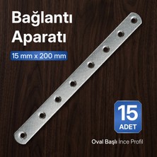 Badem10 (15 Adet) Oval Başlı Metal Bağlantı Aparatı 20 cm x 1,5 cm Düz Bağlantı 1,5 mm Ince Profil