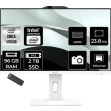 MSI Msı Pro AP242P Intel Core I5 14400 96GB Ram 2tb SSD UHD Graphics 23.8" Full Hd (1920X1080) Freedos 14M-1201EUP352 Beyaz All In One Bilgisayar + Per4 USB Bellek