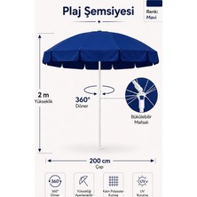 Düvenci Toptan Mavi Plaj Şemsiyesi 200 cm Çap/10 Telli, Eğim Verilebilir