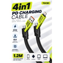7go 7gcb1 65W Pd 4'ü 1 Arada Hızlı Şarj Kablosu 1.2m – Usb-A / Type-C / Lightning Çoklu Örgülü Şarj Kablosu