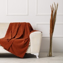 Velerde Home Kiremit Renk Standart Boy | Kolları kapamaz | Şönil Koltuk Örtüsü | Çekyat Örtüsü | Koltuk Şalı 175 x 215 cm Kaymaz ve Kolay Temizlenebilir Özellikler