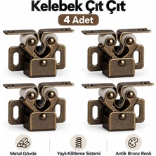 Badem10 Kelebek Çıt Çıt Bronz 4 Adet Metal Mobilya Kapak Kilidi Yaylı Vidalı Dolap Kapı Tutucu Sabitleyici
