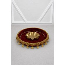 Azra Kına Bordo Kına Tepsisi, Kadife Kumaş Kaplamalı Gold Pul Süslemeli, Gold Kase Kına Gecesi Tepsisi, Kına Gecesi Malzemeleri