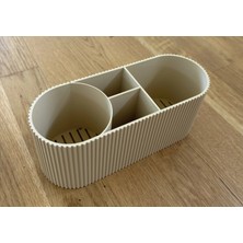3D Baskı Yivli Oval Masaüstü Düzenleyici Bölmeli Bulaşık Fırçası Sünger Standı Süzdürmeli Lavabo Bej