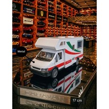 Oyuncak Sahili Karavan Metal Ön Kafa Bölümü Gezi Karavan 17 x 7.5 cm Kırılmaz Metal ve Plast Geri Çekbırak Oyuncak Karavan Alloy Collectıon Model Beyaz