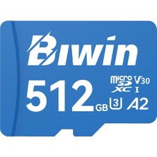 Biwin MS210 Microsd Uhs-I Hafıza Kartı 512 GB - 210 Mb/s'ye Kadar Okuma - A2 V30 U1 Akıllı Telefonlar/tabletler/dijital Kameralardan Video Kayıtları Için Sınıf 10 4K UHD Videolar Canon Sony